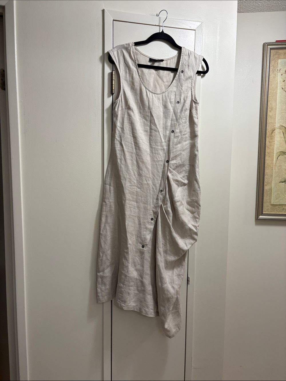 Kokomarina Sleeveless Asymmetric Button-Detail Cream Dress